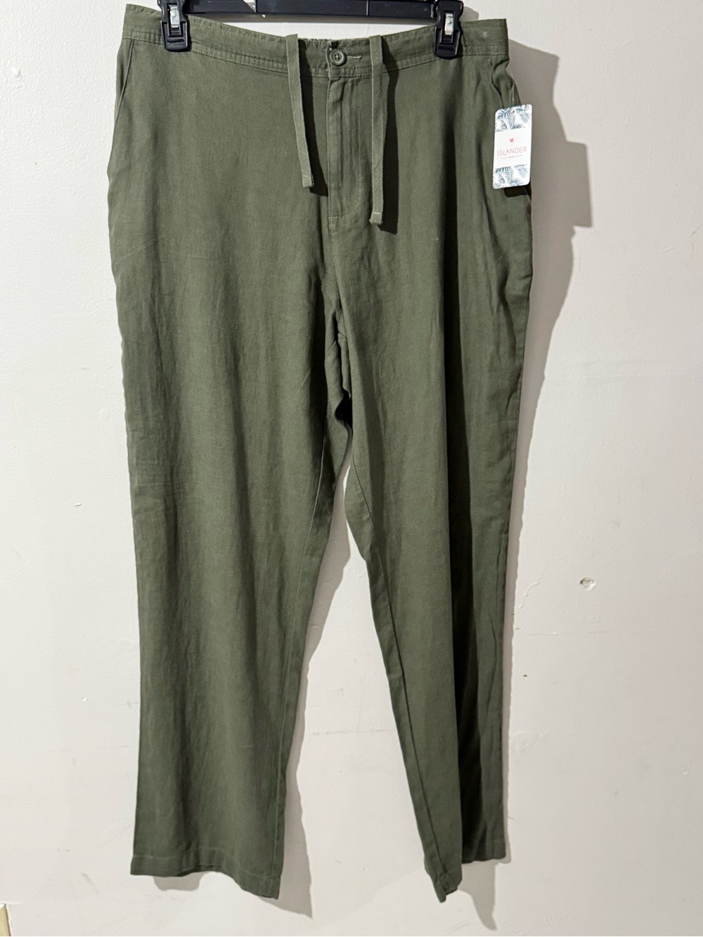 Vintage Sears Islander Olive Green Linen-Blend Drawstring Pants Sz XL